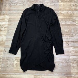 Pretty Little Thing Black Long Sleeve Ruched Faux Wrap Dress Size 10 NWOT